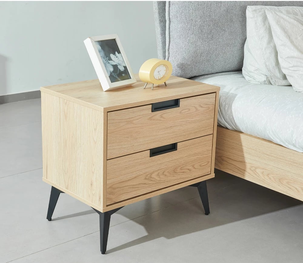 Komodinë NEON me 2 sirtarë, natyrale, 58x39x55