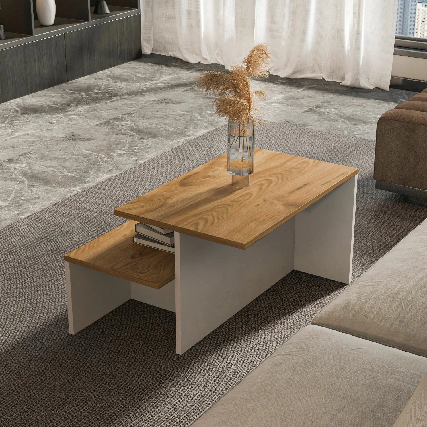 Set tavolinash të mbivendosura Skye Decor, dy copë, ngjyrë lis dhe e bardhë