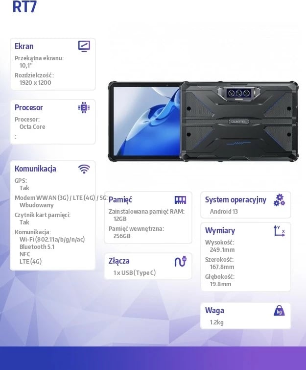 Tablet OUKITEL RT7, 12/256GB, 10.1 inç, Blu Tablet OUKITEL RT7, 12/256GB, 10.1 inç, Blu