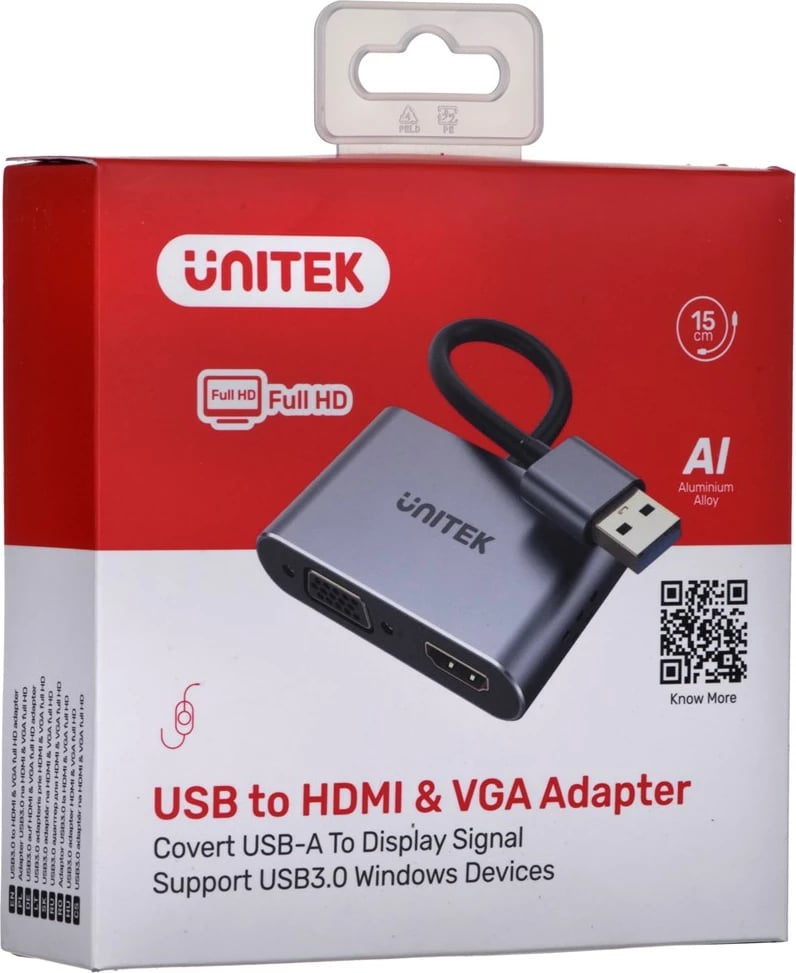 Përshtatës Unitek USB A - HDMI, VGA, Full HD, hiri