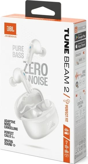 Kufje JBL Tune Beam 2, Bluetooth, pa tela, të bardha