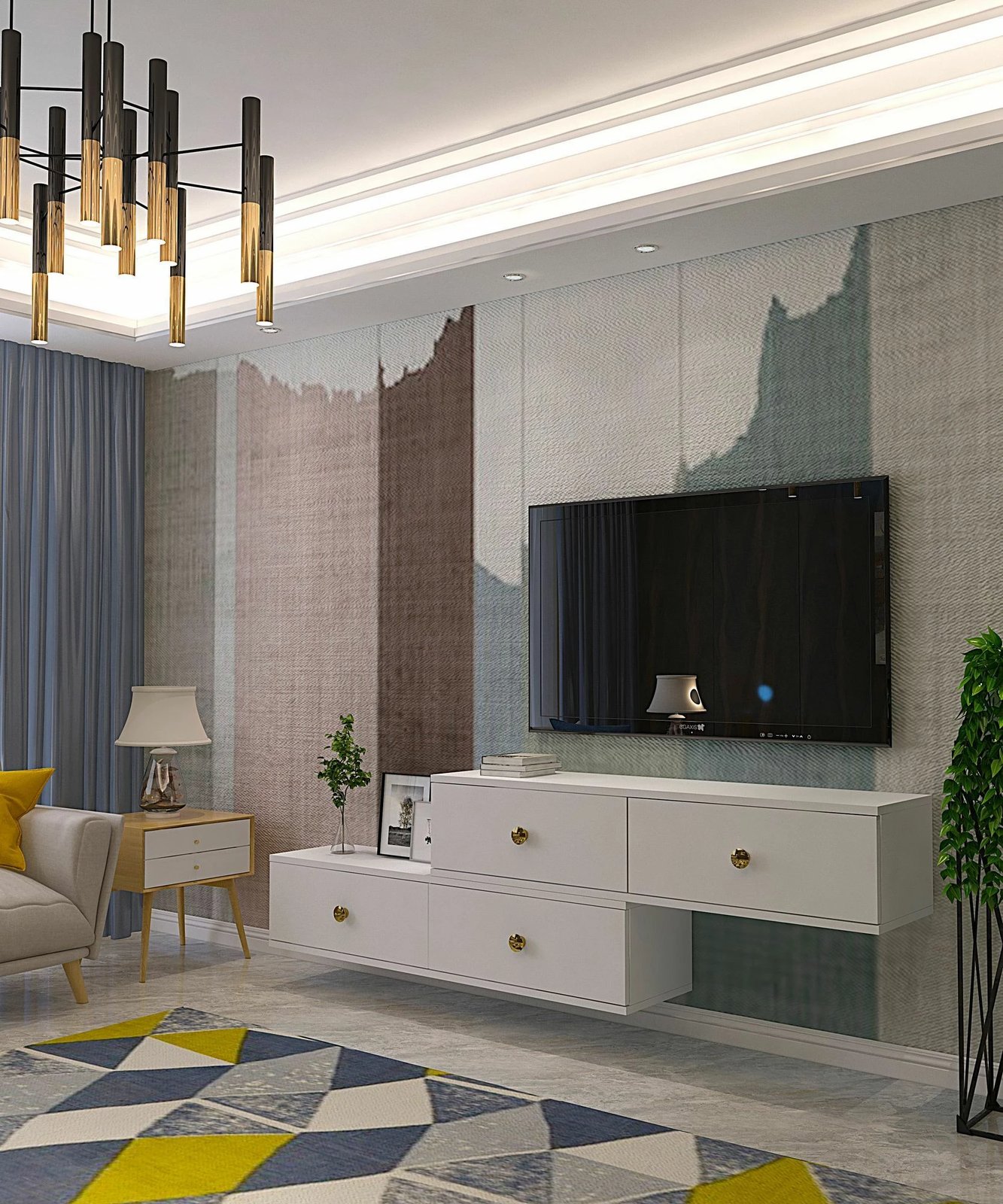 Komodë TV Zuzu Double, e bardhë, Skye Decor