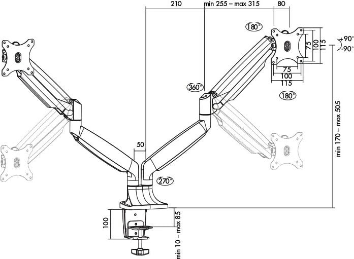 Mbajtës tavoline për 2 monitorë LogiLink BP0043, 13-32 inç, 2x9kg, VESA, Zi/Argjendtë