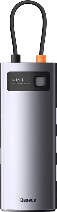 Kasë Baseus Metal Gleam Series 4in1, USB-C në 4x USB 3.0, Gri