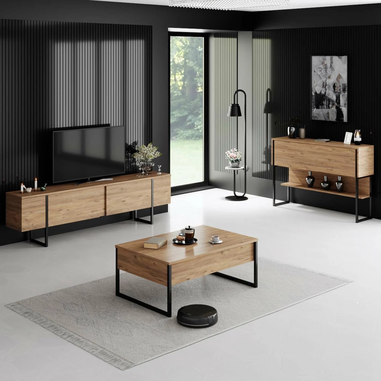 Komodë për TV Hanah Home, Luxe, ngjyrë Atlantic Pine, e zezë