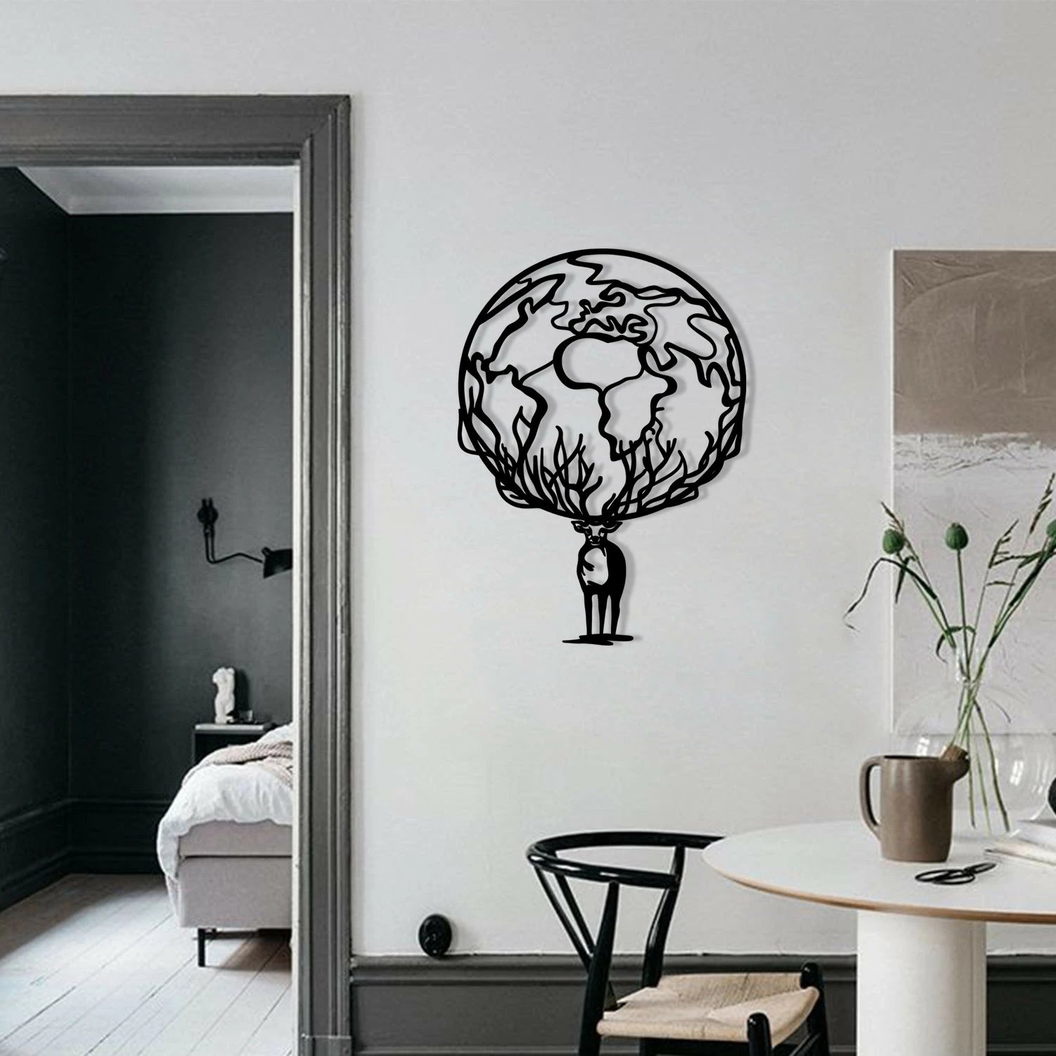 Aksesor dekorativ metalik për mur Wallity, Confused, ngjyrë e zezë, 44x60cm