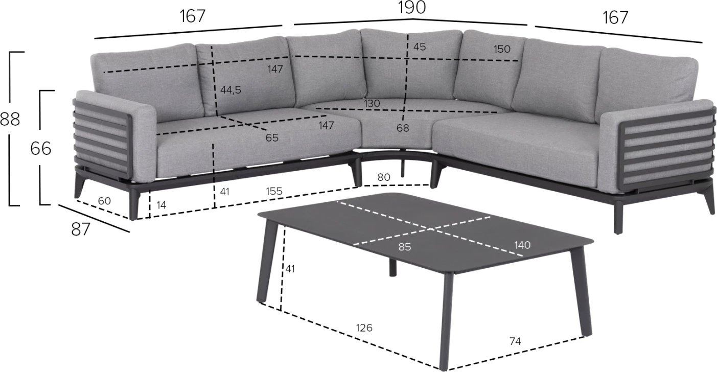 Set këndi për lounge jashtë, 4 pjesë, ORION, alumini ngjyrë gri e errët & olefin, CD6191.01