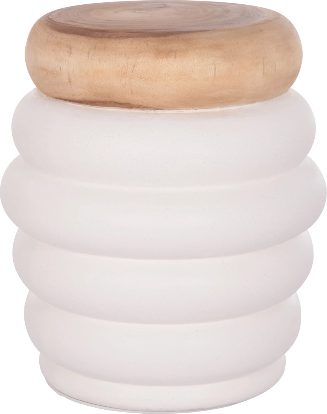 Tavolinë anësore PUFFAT, fibër-cement, ngjyrë e bardhë, sipërfaqe druri teak, FH18172.02, 45x46cm