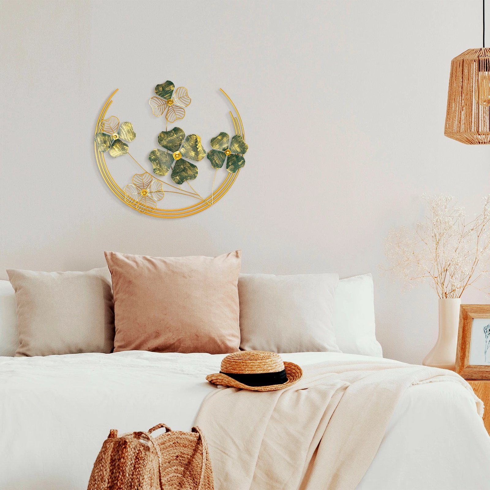 Aksesor dekorativ metalik për mur, Wallity, Haiyang, ngjyrë e gjelbër dhe ari, 70x70x5cm