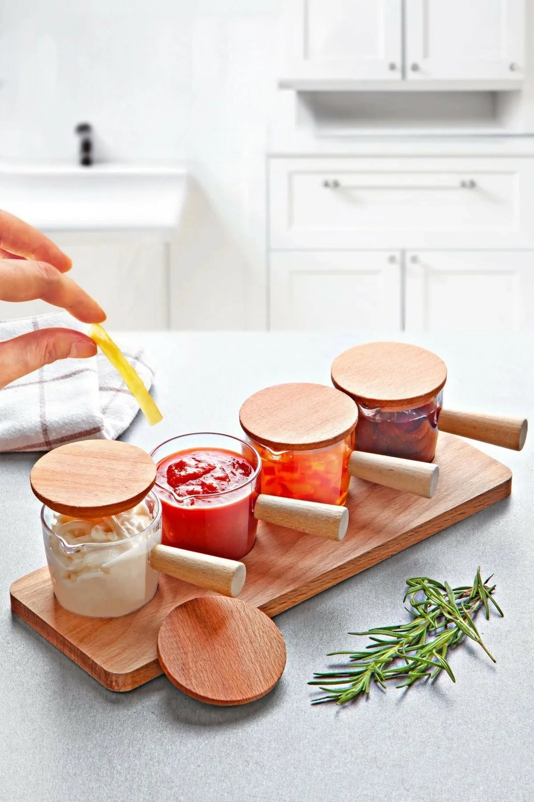 Set gotash akrilike, dorezë dhe kapak druri, 5 copë, Hermia, MCH009748