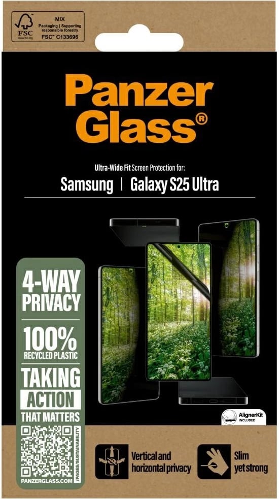 Xham mbrojtës PanzerGlass Eco Matrix Ultra-Wide Fit Privacy për Samsung Galaxy S25 Ultra