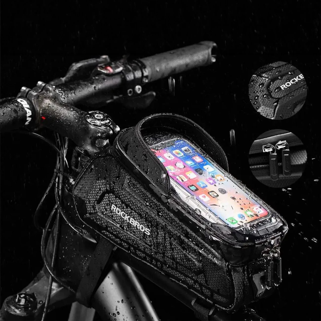 Çantë kornize për biçikletë Rockbros B68 me xhep për telefon, 1.7L, e zezë