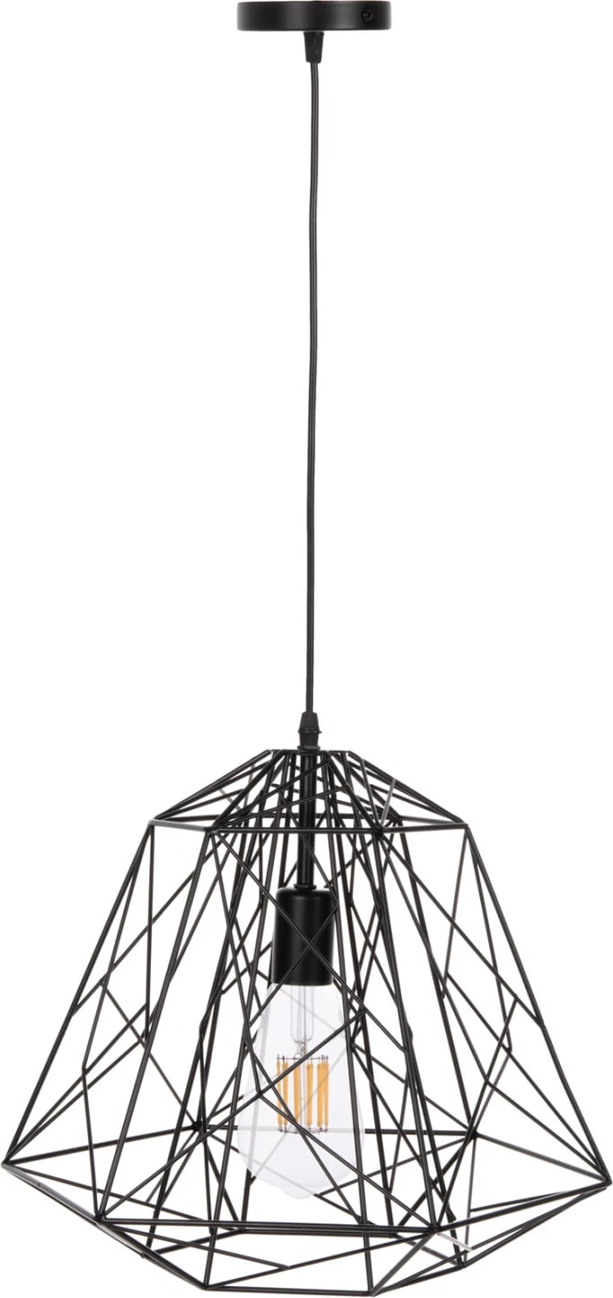 Llambë varëse tavani FH4066, metal i zi, kafaz si diamant, 39x34x130H cm Llambë varëse tavani FH4066, metal i zi, kafaz si diamant, 39x34x130H cm