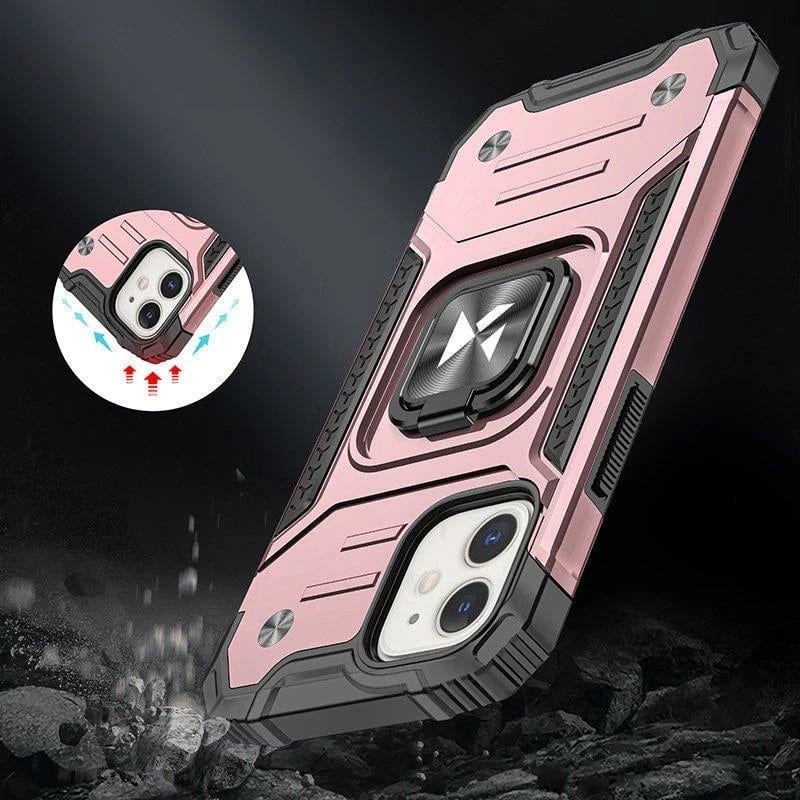 Mbështjellës Wozinsky Ring Armor për iPhone 14 Plus, me mbajtës gishti dhe qëndrim, Gold