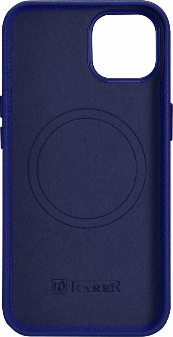Mbështjellës iCarer Litchi Premium për iPhone 14 me MagSafe, Lëkurë, Blu e errët