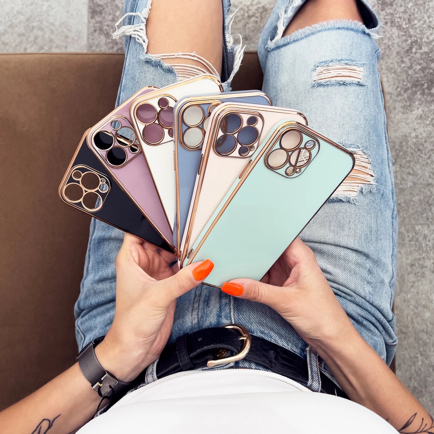 Mbështjellës Hurtel Lighting Color Case për Samsung Galaxy A13 5G, TPU, Bardhë me kornizë të artë