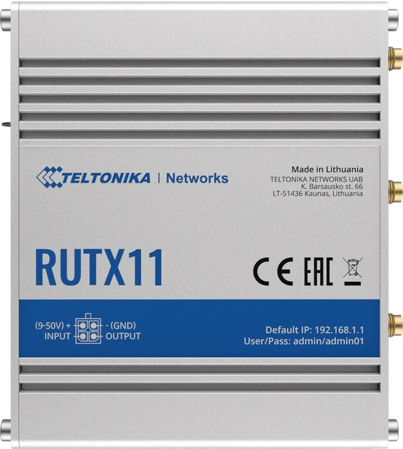Router LTE TELTONIKA RUTX11, WiFi, BLE, GNSS, 4x Ethernet, alumini