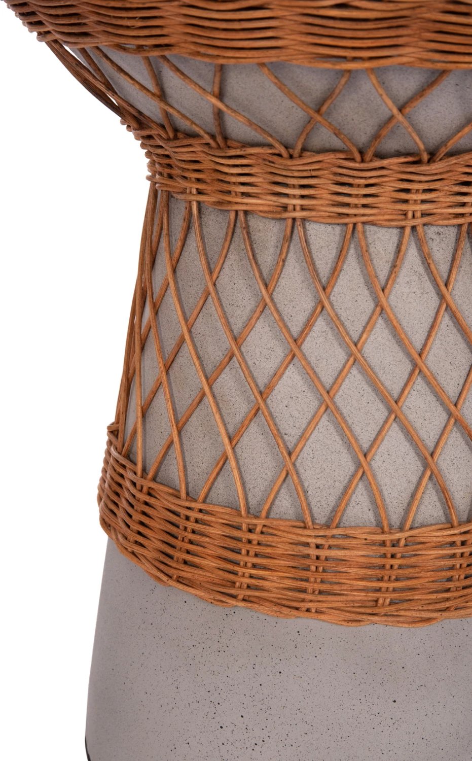 Tavolinë anësore e rrumbullakët, fibër çimento, ratan natyral, gri, FH18167.03, 40x45cm