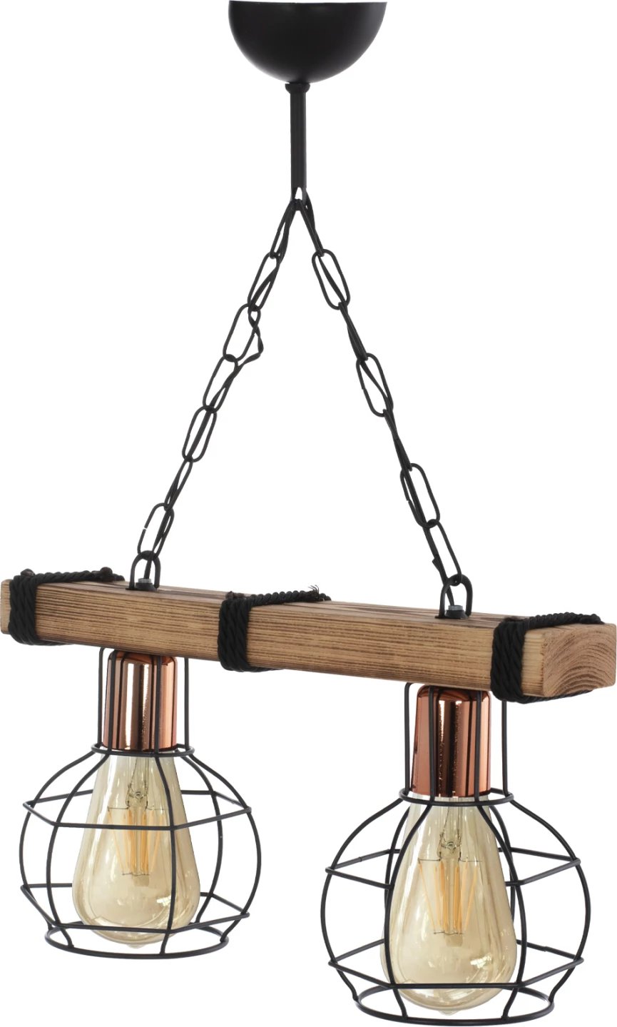 Llambë tavani me dy drita, me rrjeta druri dhe metali, 40x16x63H cm, FH7681.01 Llambë tavani me dy drita, me rrjeta druri dhe metali, 40x16x63H cm, FH7681.01