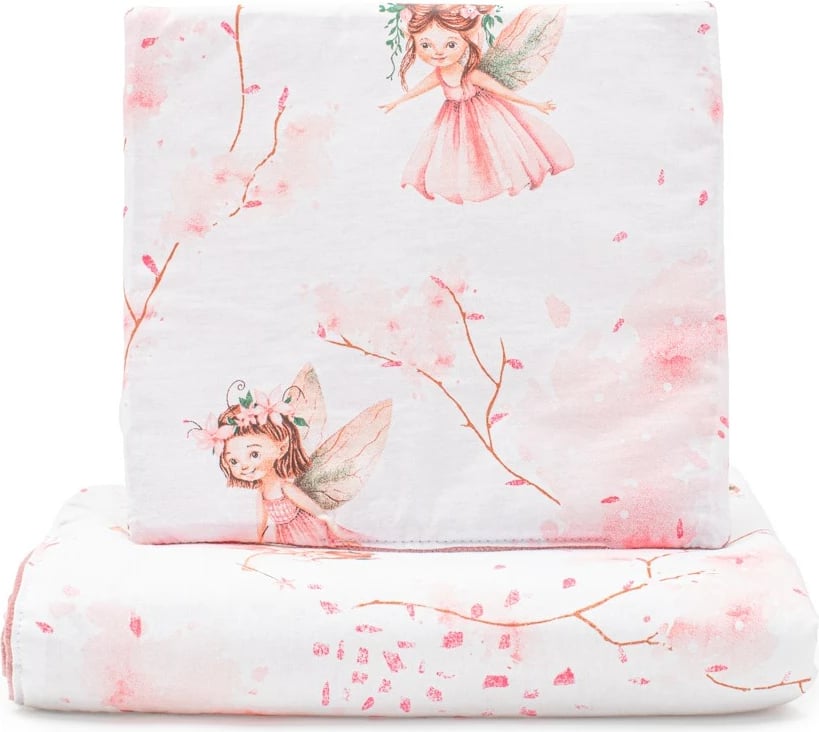 Set karroce i kthyeshëm, New Baby Fairies, pambuk 100% dhe Velvet me mbushje anti-alergjike, jastëk 30x25 cm dhe batanije 75x50 cm, rozë, set