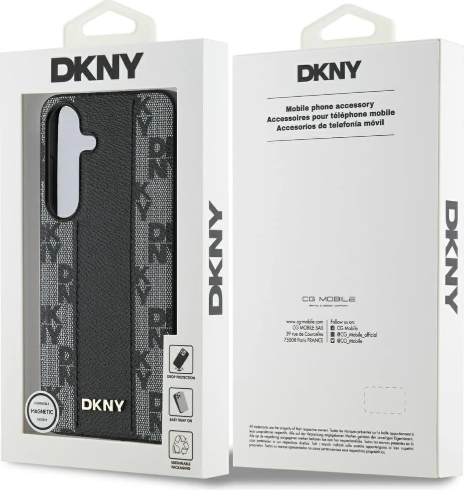 Mbështjellës DKNY për Samsung Galaxy S25, me MagSafe, Lëkurë, Checkered Pattern, Zi