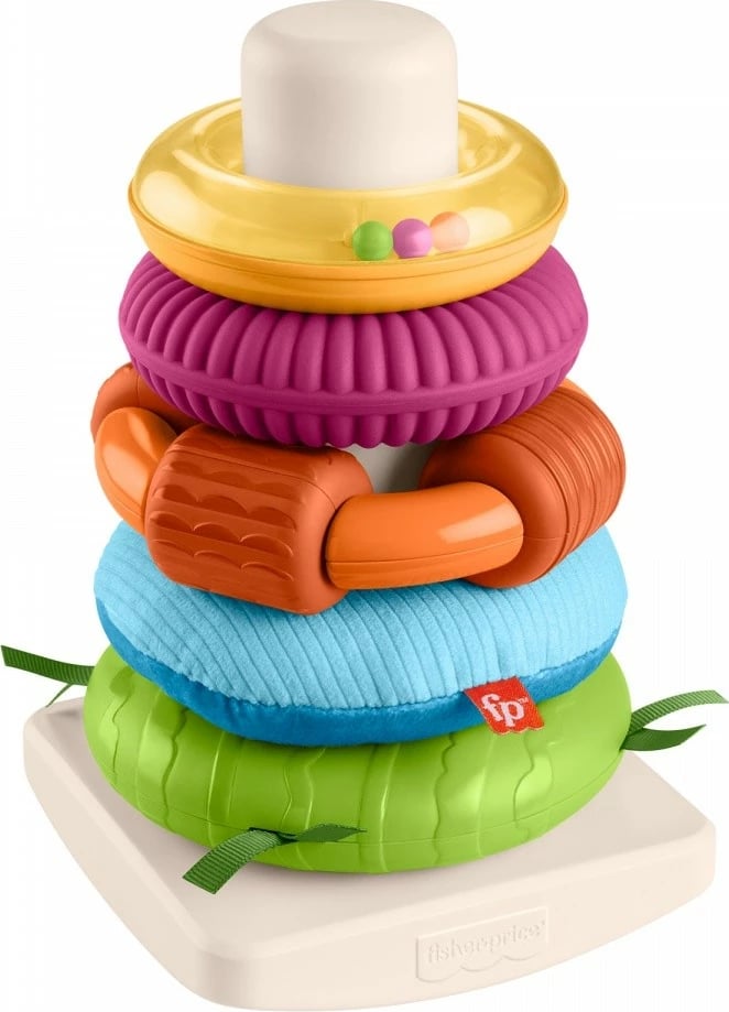 Lodër piramidë sensorike Fisher Price HXK47, shumëngjyrëshe, për fëmijë 6+ muajsh
