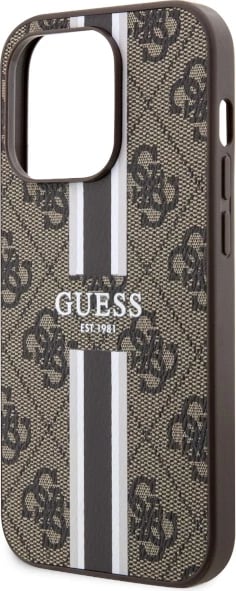 Mbështjellës Guess GUHMP14LP4RPSW për iPhone 14 Pro 6.1", 4G Printed Stripes MagSafe, Kafe