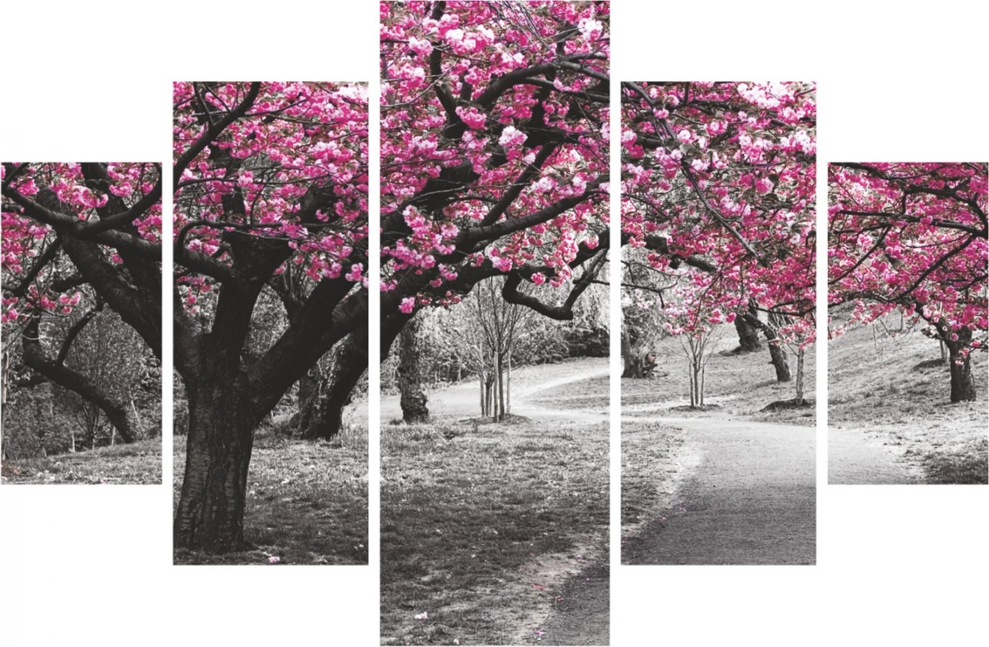 Pikturë dekorative 5 copë, pemë në lulëzim, 82Χ56x3, FH7207.04