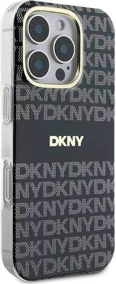 Mbështjellës DKNY Repeat Texture Pattern With Stripe për iPhone 16 Pro Max, zi