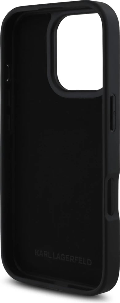 Mbështjellës Karl Lagerfeld HC Grained PU Cardslot Metal Elong për iPhone 16 Pro Max, e zezë
