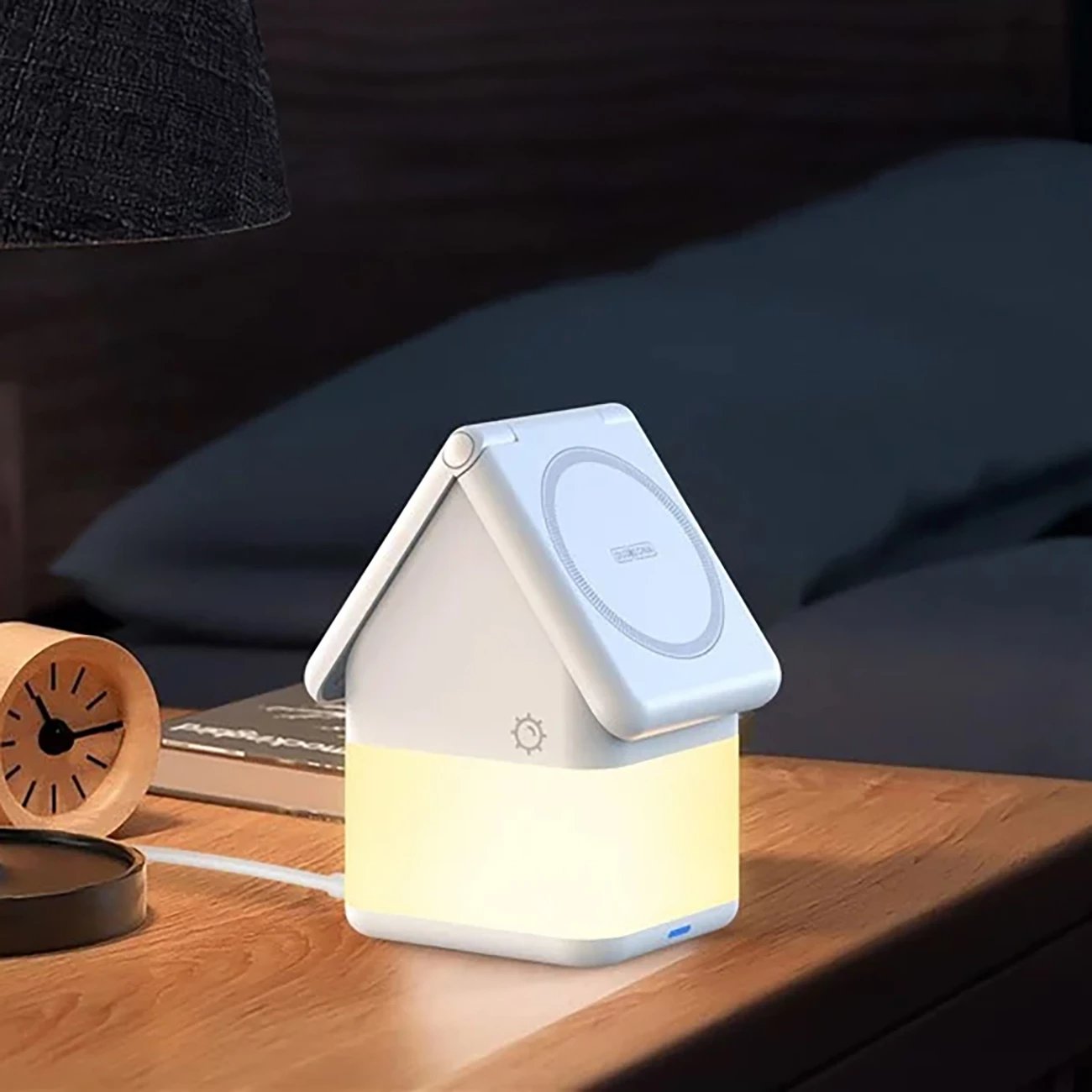 Karikues wireless Duzzona W20 4-në-1 me llambë nate, 15W, për iPhone/Apple Watch/AirPods, Bardhë