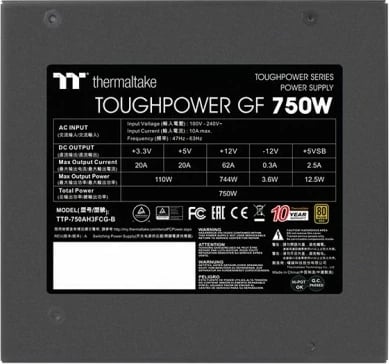 Kasë furnizimi Thermaltake ToughPower GF 750W, Modular, 80 PLUS Gold, e zezë