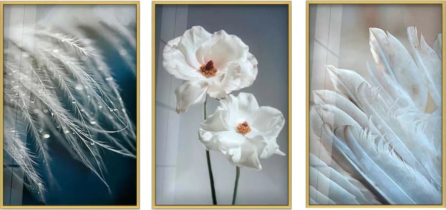 Pikturë dekorative xhami e temperuar, Wallity, Huhu381, shumëngjyrëshe, set prej 3 copash, 30x40cm