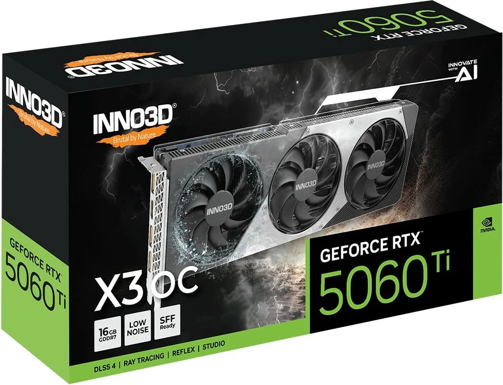 Kartelë grafike Inno3D RTX 5060 Ti Twin X3 OC 16GB GDDR7, 3 ventilatorë