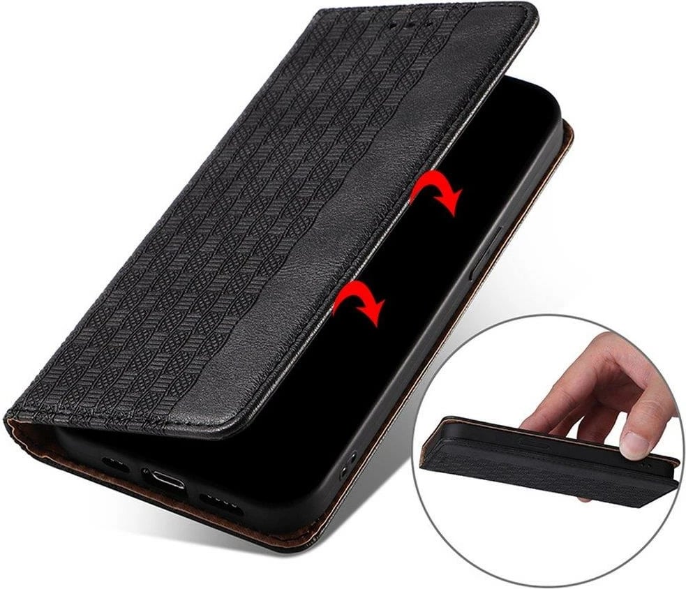 Mbështjellës Hurtel Magnet Strap Case për Samsung Galaxy A12 5G, me portofol, litar dore, e zezë