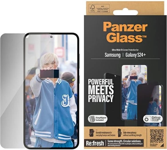 Mbrojtës ekrani PanzerGlass Ultra-Wide Fit Privacy me pozicionues, për Samsung Galaxy S24+, xham i temperuar