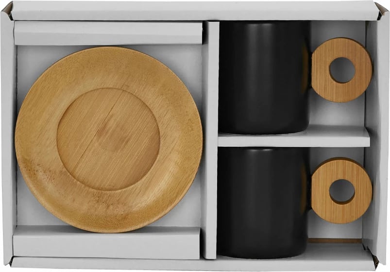 Set filxhanësh espresso Nordic, porcelan i zi, bambu natyral, 2 copë, 20x14x7 Set filxhanësh espresso Nordic, porcelan i zi, bambu natyral, 2 copë, 20x14x7