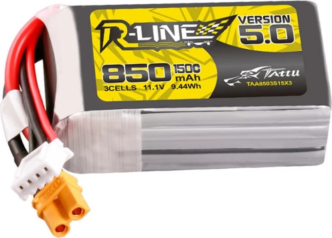 Bateri LiPo Tattu R-Line Version 5.0, 850mAh, 3S, 11.1V, 150C, XT30U-F