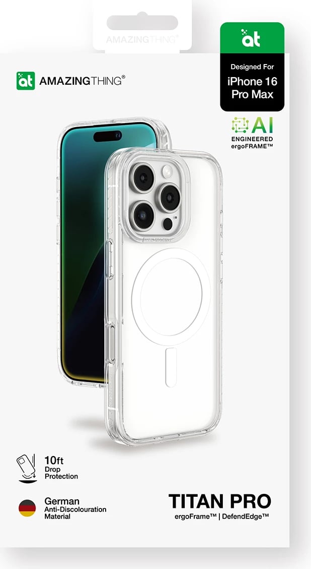 Mbështjellës AmazingThing Titan Pro Mag Case me unazë magnetike për iPhone 16 Pro Max, Transparent