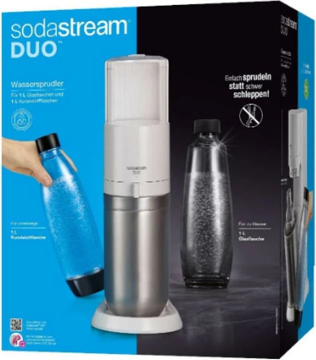 Aparat gazifikues uji, SodaStream, DUO (1016812490), me shishe 1L xhami dhe 1L PET, QC, e bardhë, set