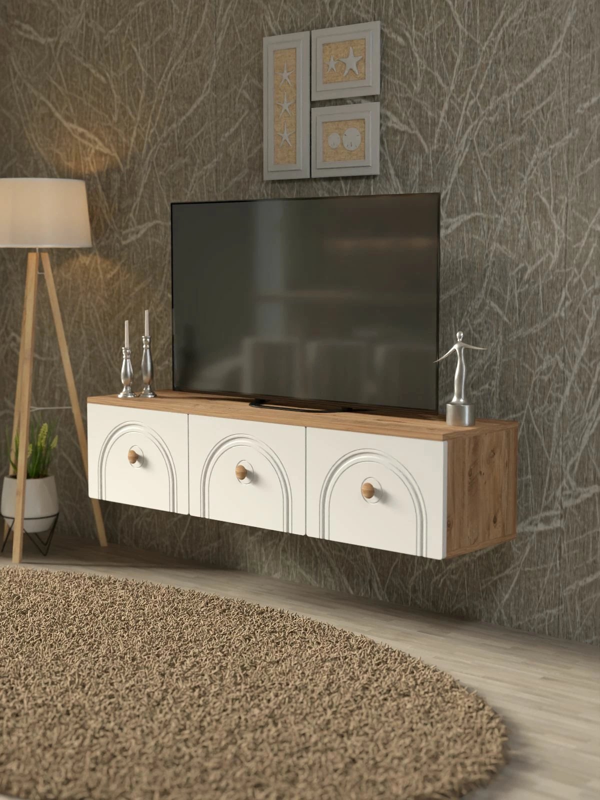 Komodë TV Skye Decor, Norvia 135, ngjyrë Atlantic Pine dhe e bardhë