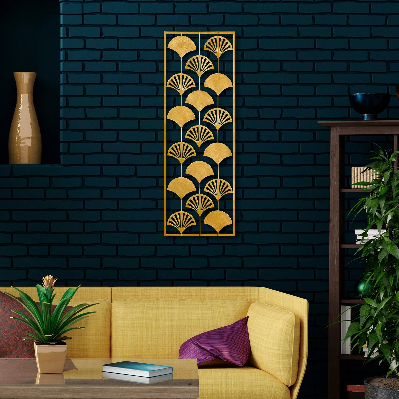 Aksesor dekorativ metalik për mur, Wallity, Fan 2, shumëngjyrësh, 32x90cm