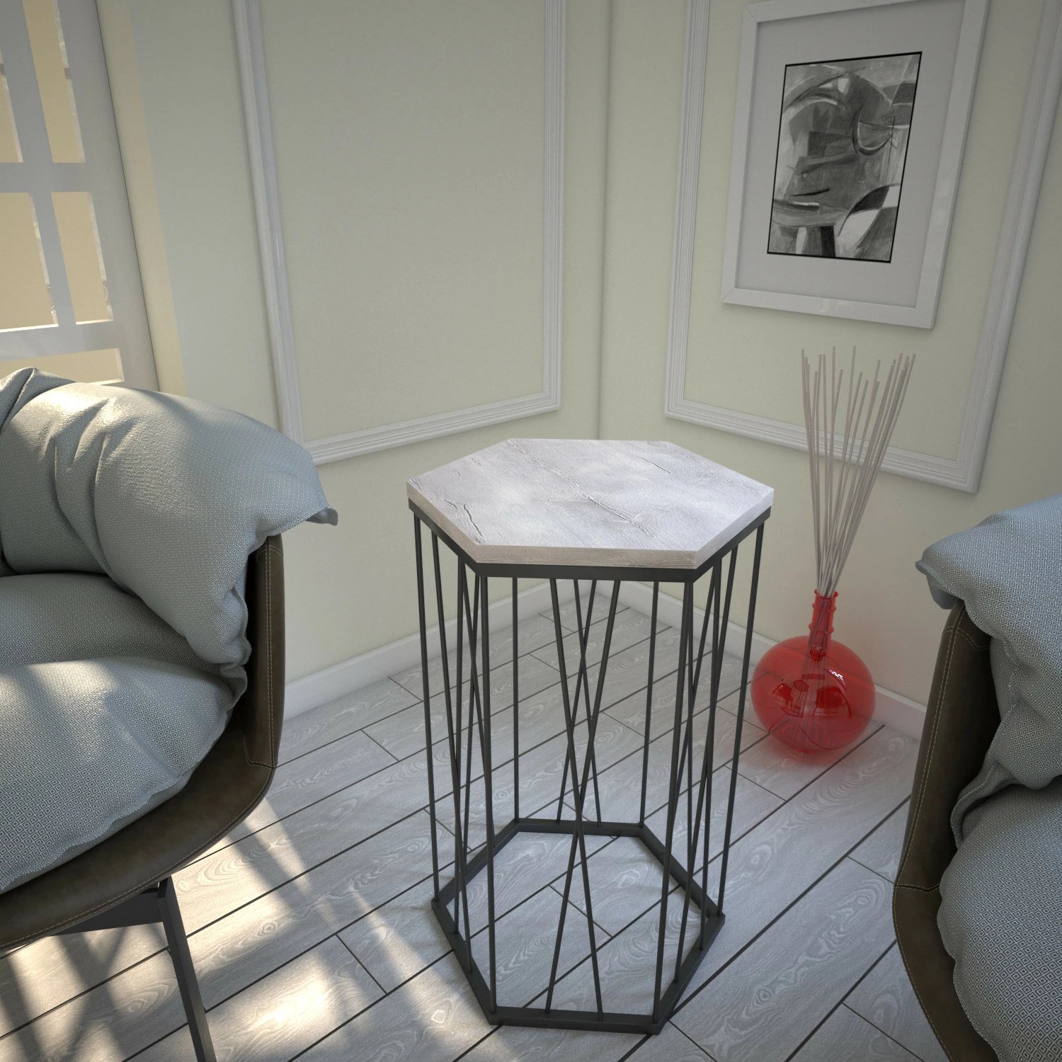 Tavolinë anësore Hanah Home, Cetrus Deniz, ngjyrë lisi dhe e zezë