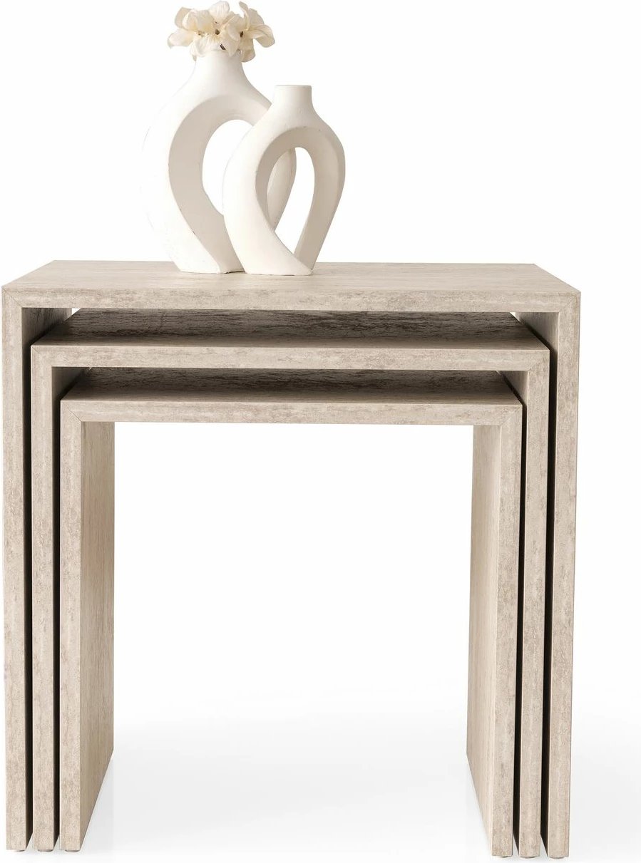 Tavolina ndihmëse të vendosshme (3 copë), ngjyrë travertine, Skye Decor, Flex - 9409