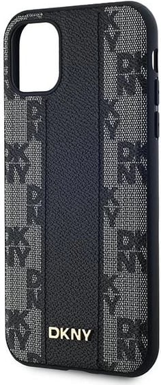Mbështjellës DKNY Leather Checkered Mono Pattern MagSafe për iPhone 11/XR, i zi