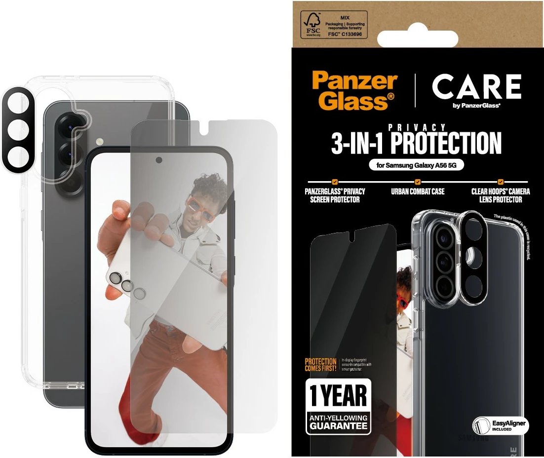Mbështjellës PanzerGlass CARE Flagship 3-in-1 për Samsung Galaxy A56 5G, transparent