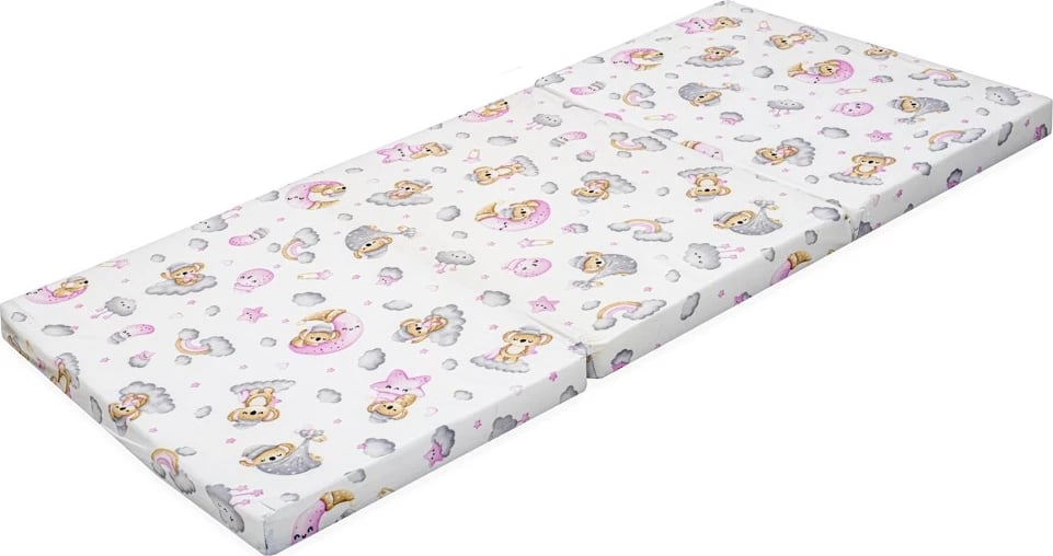 Dyshek palosës për krevat bebe, New Baby, Standard, 120x60x5 cm, shkumë poliuretani, mbulesë pambuku, me çantë transporti, rozë