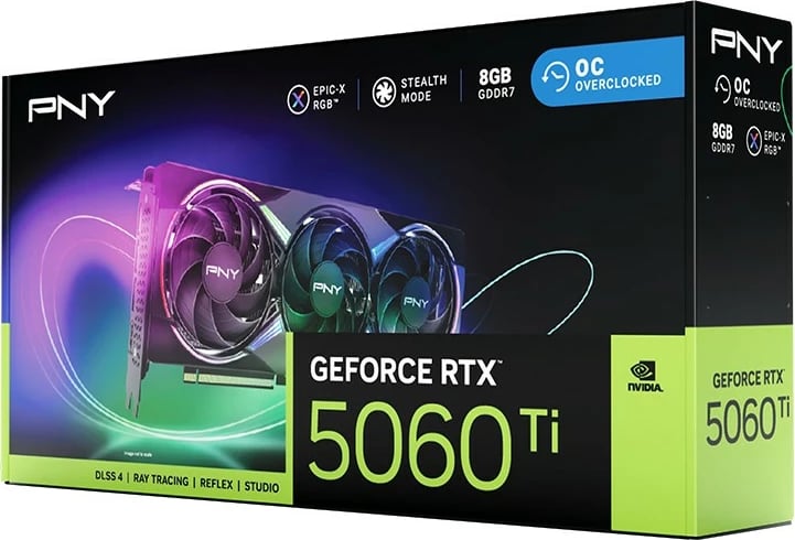 Kartë grafike PNY GeForce RTX 5060 Ti, 8GB DDR7, ARGB, OC, PCI-E 5.0, e zezë