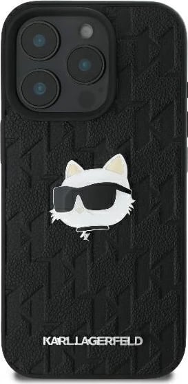 Mbështjellës Karl Lagerfeld Monogram Choupette Head Pin për iPhone 16 Pro Max, i zi