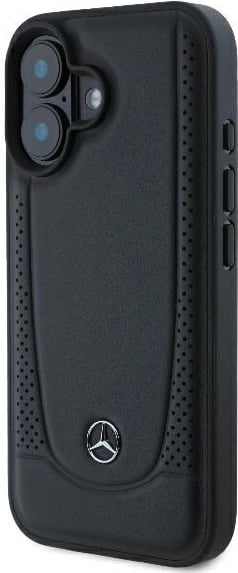 Mbështjellës Mercedes Leather Urban për iPhone 16 Plus, Lëkurë, E zezë